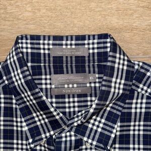 Men's Non-Iron Plaid Shirt - Navy and White